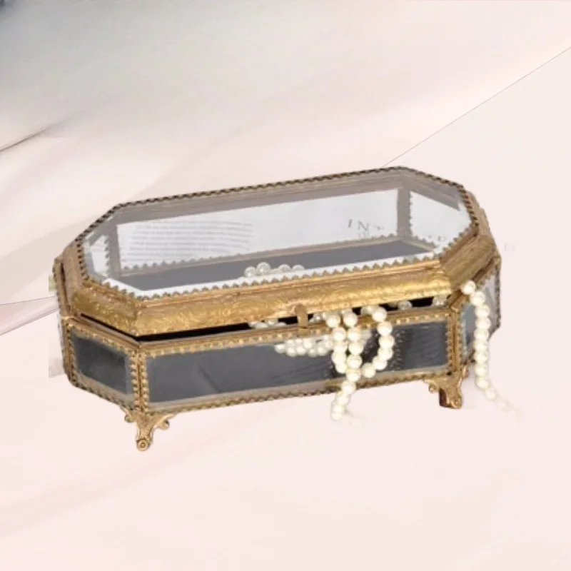 Brass Jewelry Organizer Vintage Glass Mens Travel Box Women Jewelry Souvenir Decorative Boxes Glass Gifts for Ladies And Girls