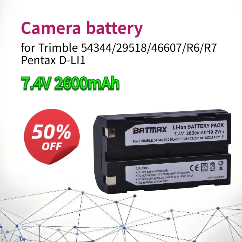 7.4V 2600mAh Replacement Battery for Trimble 54344/29518/46607/R6/R7 Pentax D-LI1 Rechargeable Lithium Battery