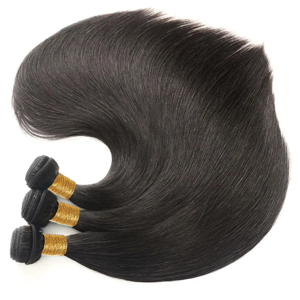 Bundel rambut manusia lurus dengan penutup rambut manusia Brasil 3 bundel dengan Frontal 13X4 renda transparan warna hitam alami