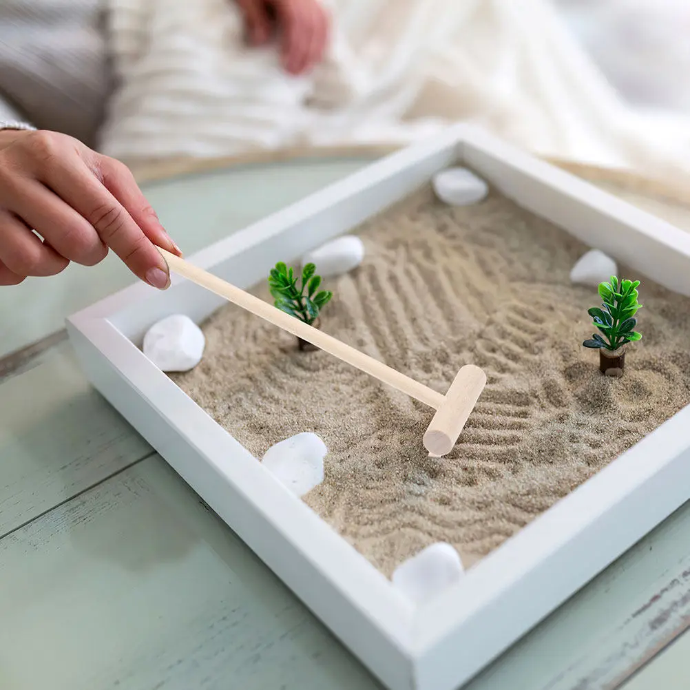 Juego de 3 Mini Rastrillos de Bambú Sostenible para Jardines Zen, Herramienta de Meditación para Escritorio, Adorno de Jardín de Madera