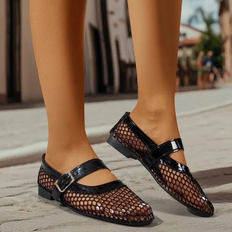 Women Mesh Ballet Flats Fishnet Ballerina Flats Comfortable Round Toe Ballet Shoes Breathable Casual Walking Shoes for Commuting