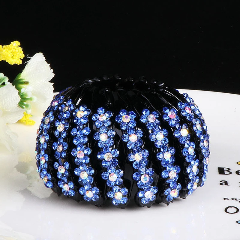 New Crystal Flowers Bird Nest Plastic Hair Clip Expanding Tail Hair Claws Bun Donut Holders Horsetail Buckle Hair Accessories