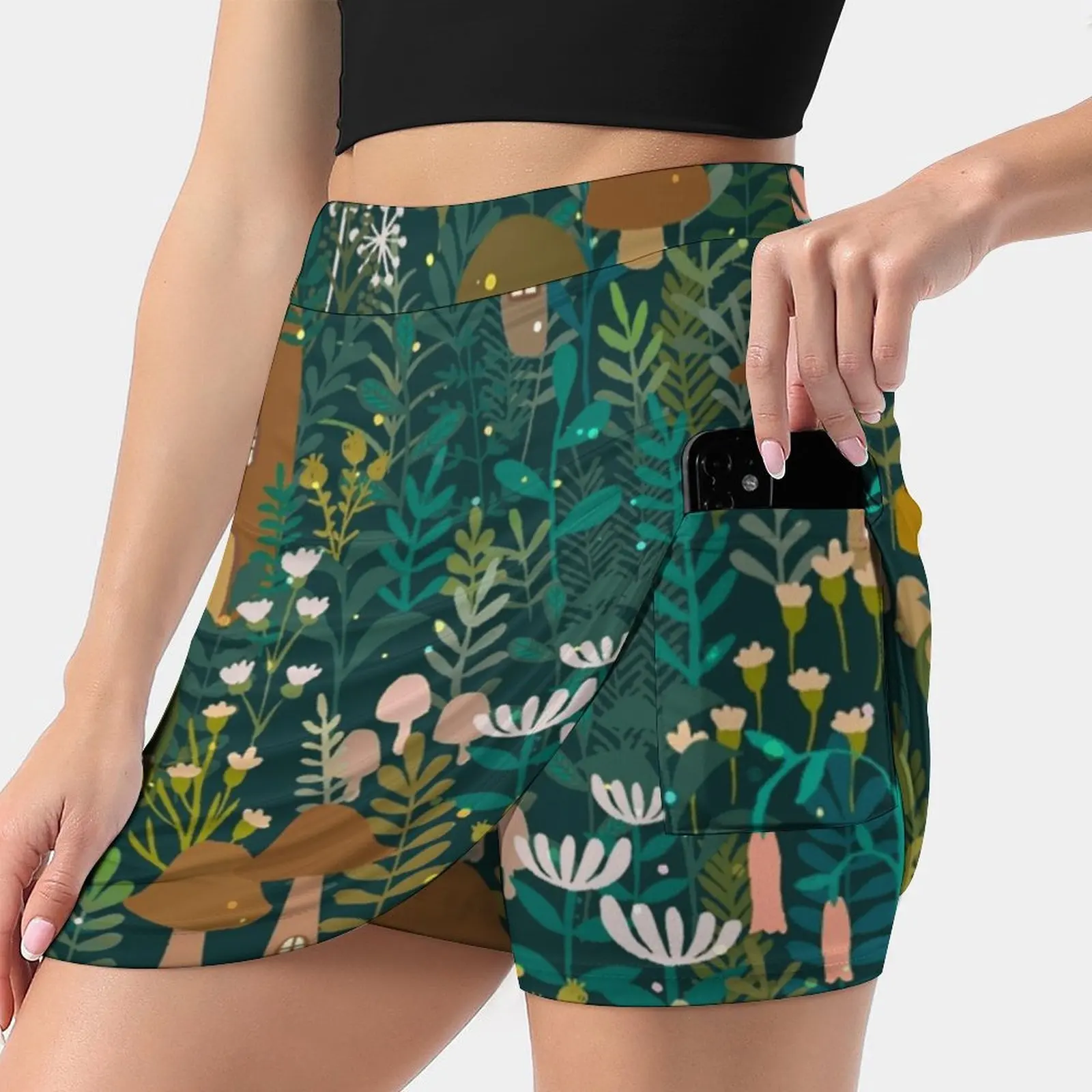 The Small Forest World Fake Two-Piece Hakama Skirt Women Pencil Skirts Workout Sports Mini Skirt Kids Mushroom Toadstools Fungi