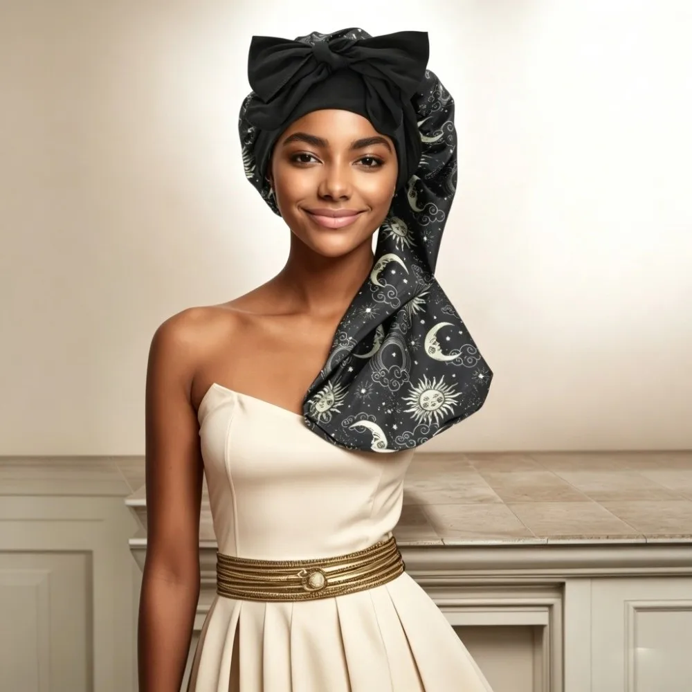 Satin Material Silk Hair Bonnet Bowknot Design Wide Elastic Band Hair Protector Bonnet Anti-UV Leopard Print