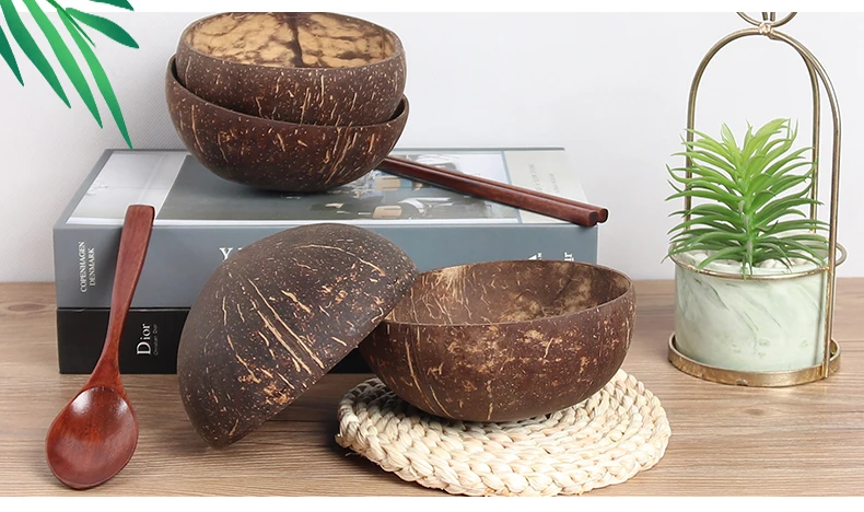 Set Di 12 Ciotole In Cocco Lucidato Taiyin Con Cucchiai Di Legno, Naturali Per Insalata, Frutta, Dessert, Regalo Tropicale