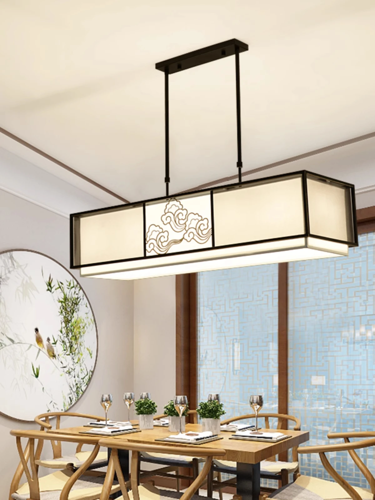 Chinese style pendant light, LED strip light, living room lighting, simple auspicious cloud retro restaurant pendant light