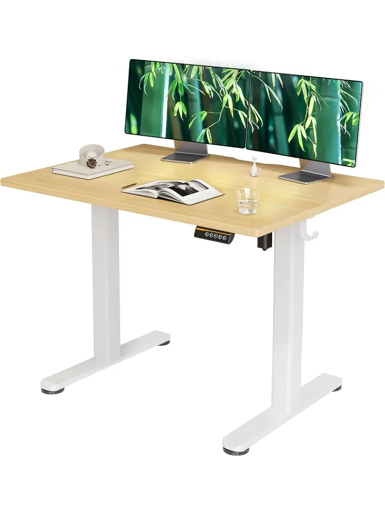 Bamboo Electric Standing Desk, Adjustable Height Stand up Desk, 40x24 Inches Sit Stand Home Office Desk with Splice Board