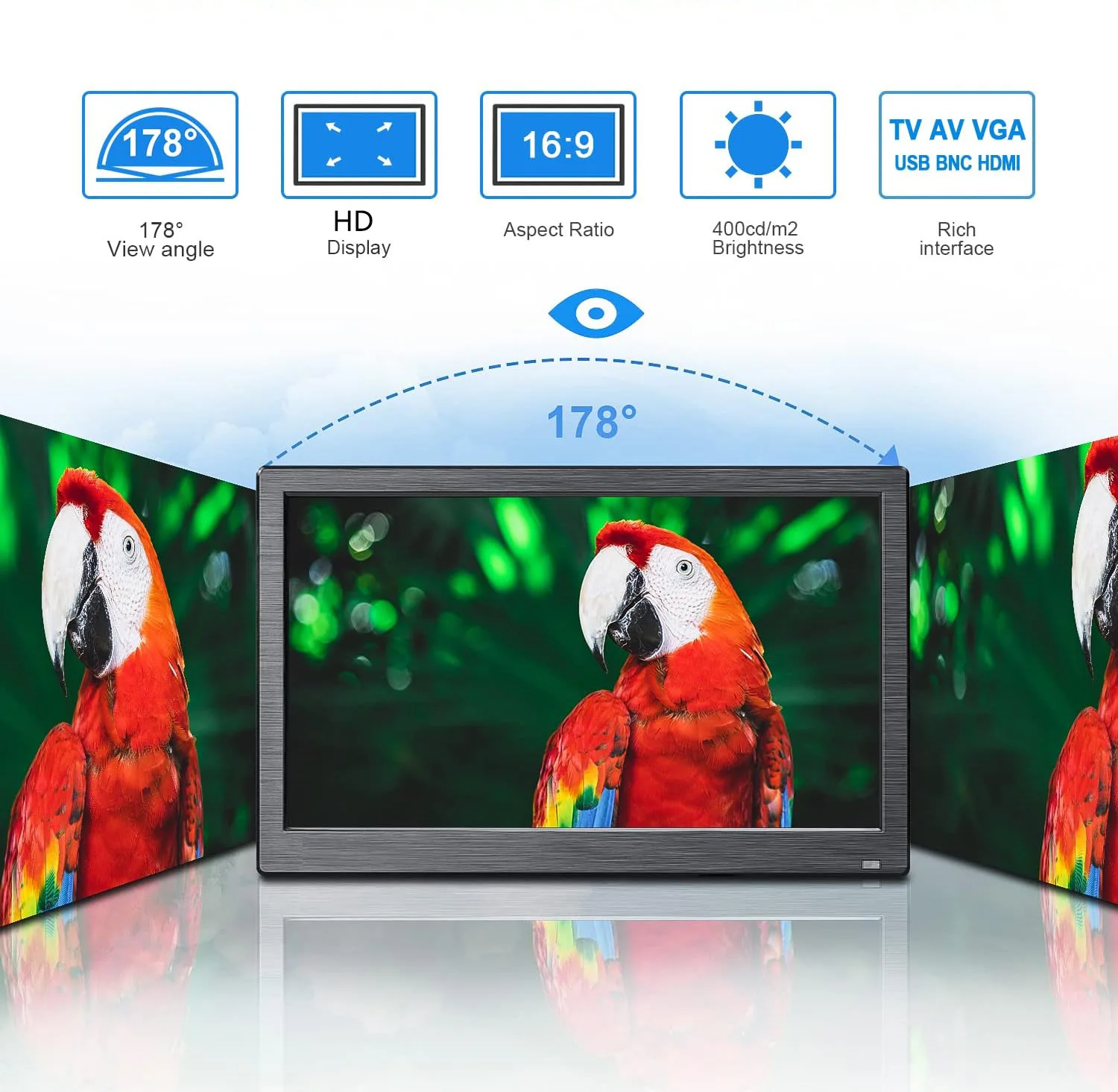 11.6/13.3/15.6 Inch 16:9 1920x1080 TFT Security Monitor Monitor with PC/VGA/HDMI CCTV Desktop Display Computer