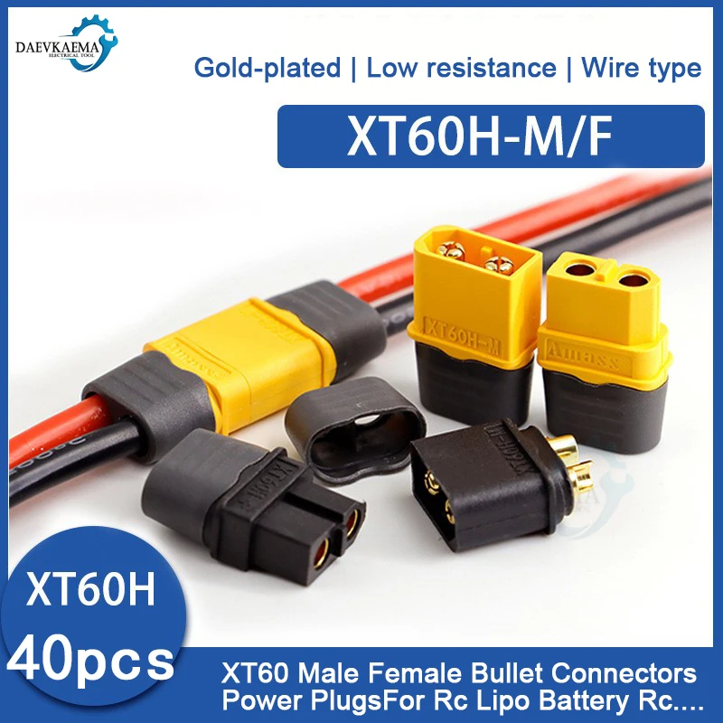50-5 Pairs XT60 Male Female Bullet Connectors Power Plugs with Sheath for RC Battery Solar Portable Power Station