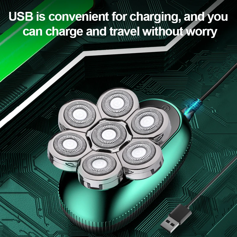 Resuxi 6 in 1 7D Floating Cutter Beard Electric Head Shaver for Bald Men USB Wireless Charging Trimmer Clipper LK-7520 Shaving