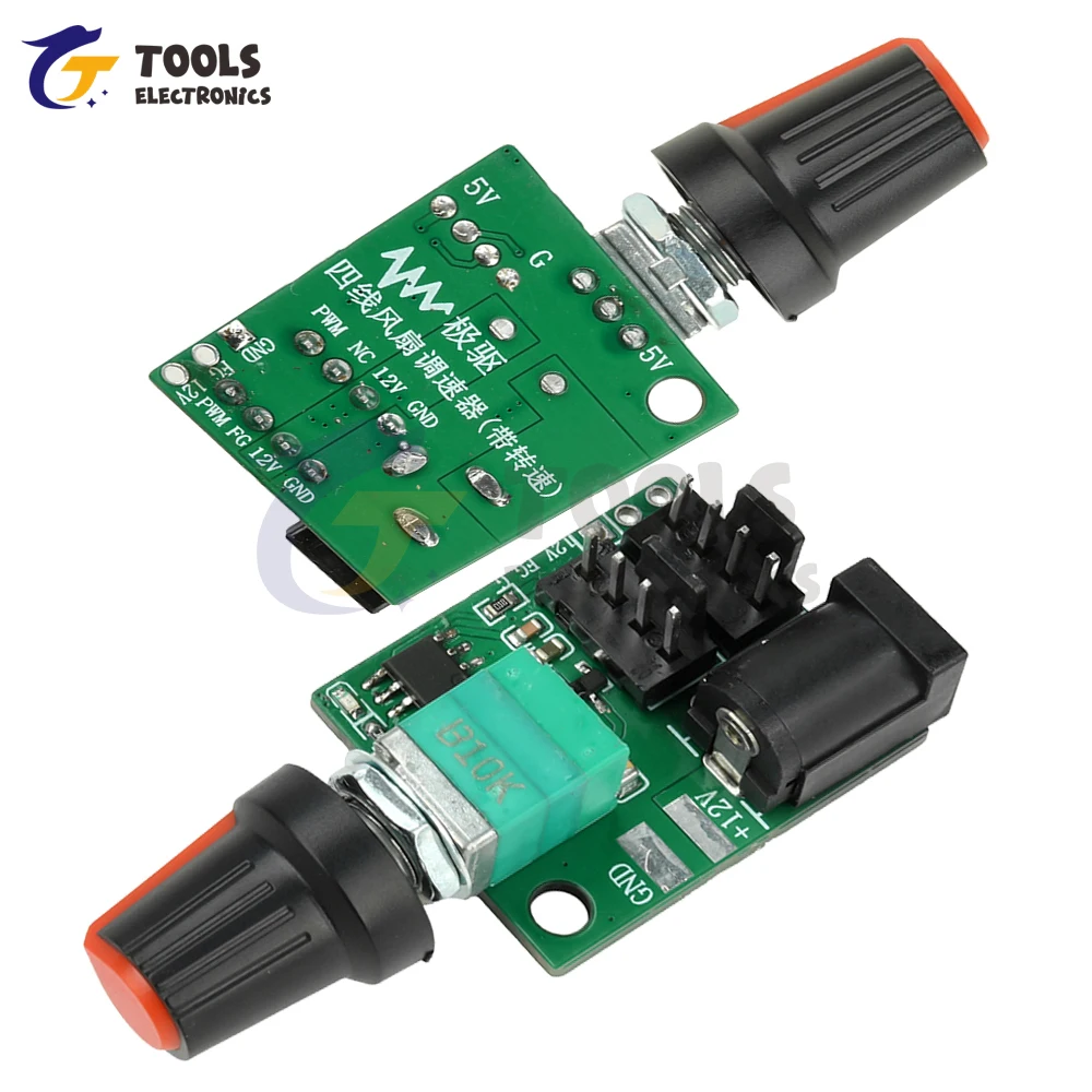 

DC 12V 5A Dual-Channel PWM Fan Controller - 4-Wire Manual Speed Adjustment for PC Case/Server Cooling