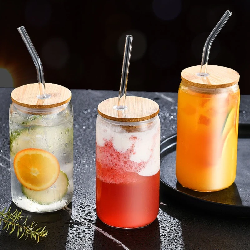 Vaso de Vidrio de Borosilicato de 16 oz con Tapa de Bambú, Resistente al Calor, Transparente, para Bebidas Frías, Jugos, Leche y Té