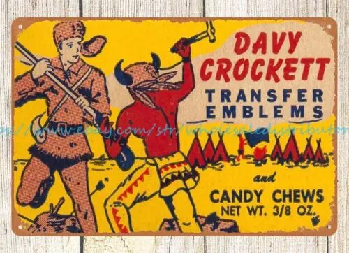 indoor bedroom decorating ideas 1950s DAVY CROCKETT CANDY metal tin sign