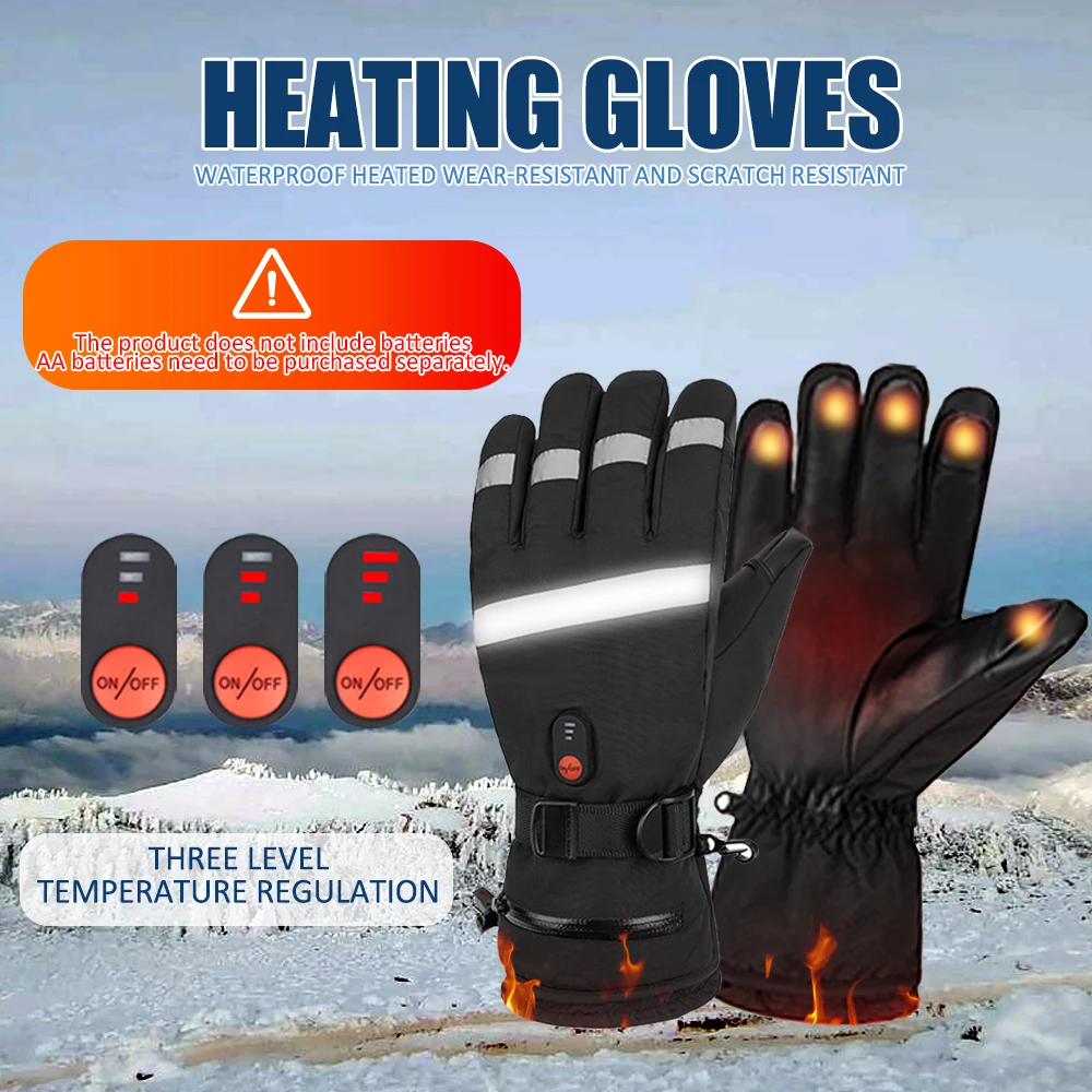 

Heated Ski Gloves 3-Levels Heating Windproof Thermal Winter Gloves for Skiing Cycling (AA Batteries Not Included)