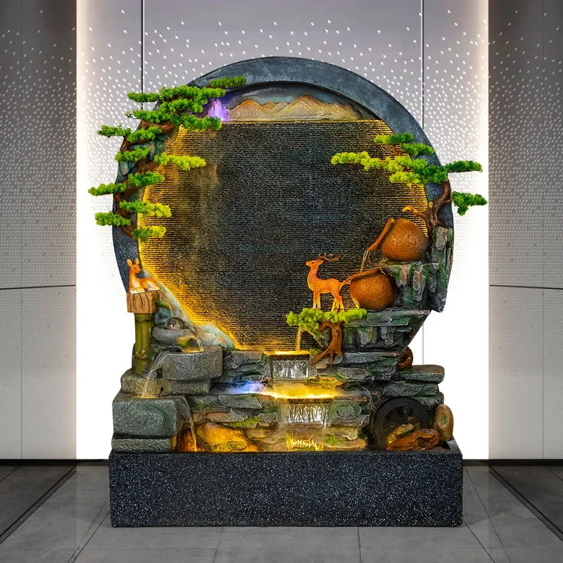 Rockery flowing water fountain water curtain wall living room office courtyard decoration lucky ornament