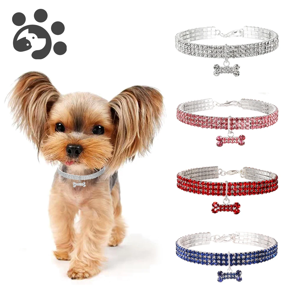 Glitter Rhinestone Pet Collars for Small Medium Dogs Cats Collar Alloy Crystal Dog Collar Accessories Chihuahua Pug Yorkshire