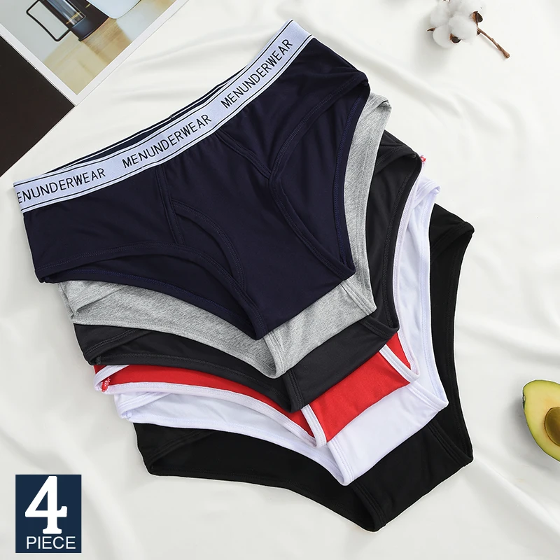 

FINETOO 4Pcs Men's Letter Cotton Briefs Mens Comfortable Underpants Man Underwear S-XL Size Sexy Man Boxers Breathable Underwear