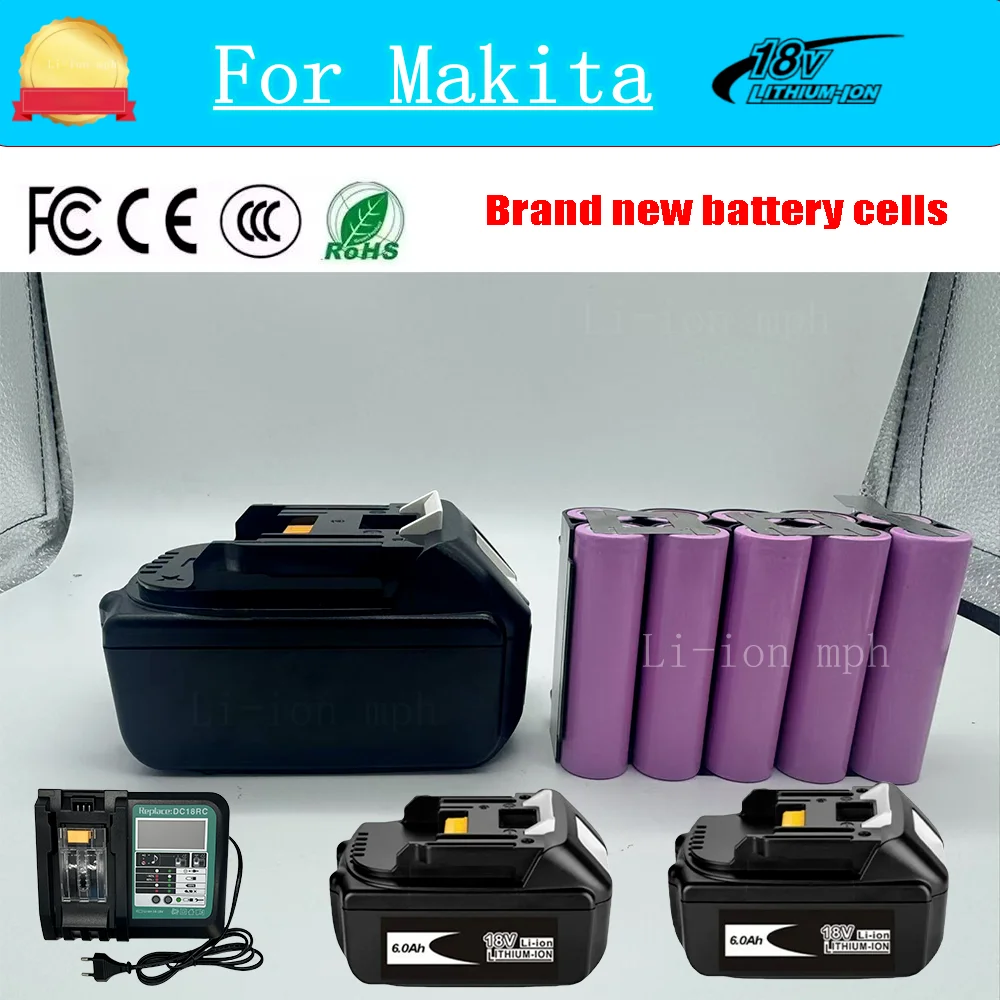 

For BL1860 BL1850 BL1840B For Makita BL1830 Battery 18V 6000mAh Replacement Battery Tool Rechargable Battery With ﻿4A Charger