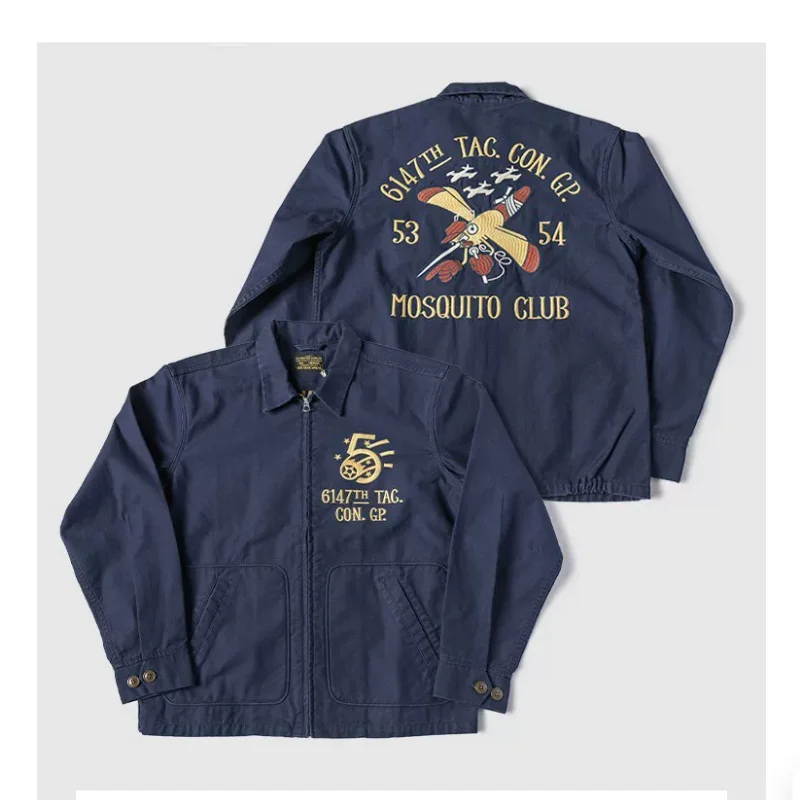 Autumn Winter New Vintage Jacket Embroidered Jacket Men's Casual Canvas Zipper Jacket