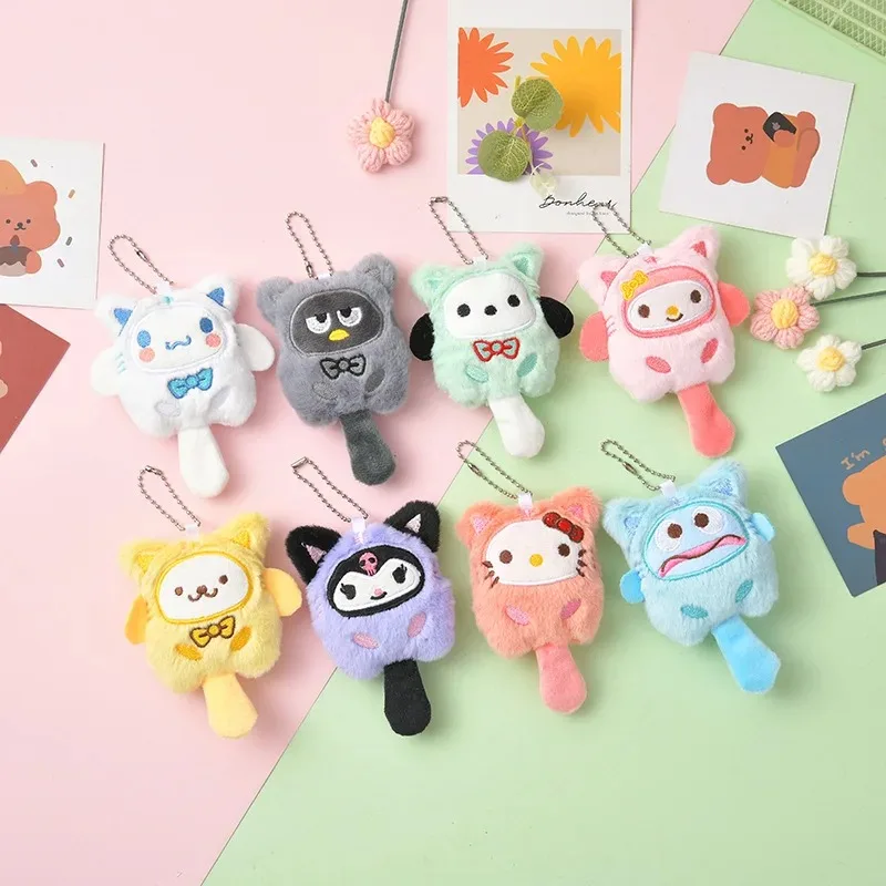 SANRIO Plush Keychain Hello Kitty MyMelody Kuromi Cinnamoroll Cartoon Animal Stuffed School Bag Pendant Backpack Decoration Doll view 2