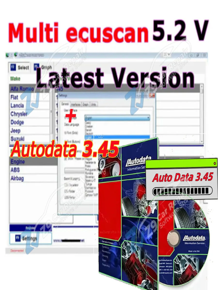 Mise à jour du logiciel de réparation automobile Multiecuscan V5.2 pour Fiat Chrysler Dodge Jeep Suzuki avec logiciel chaud Autodata 3.45 - 2025