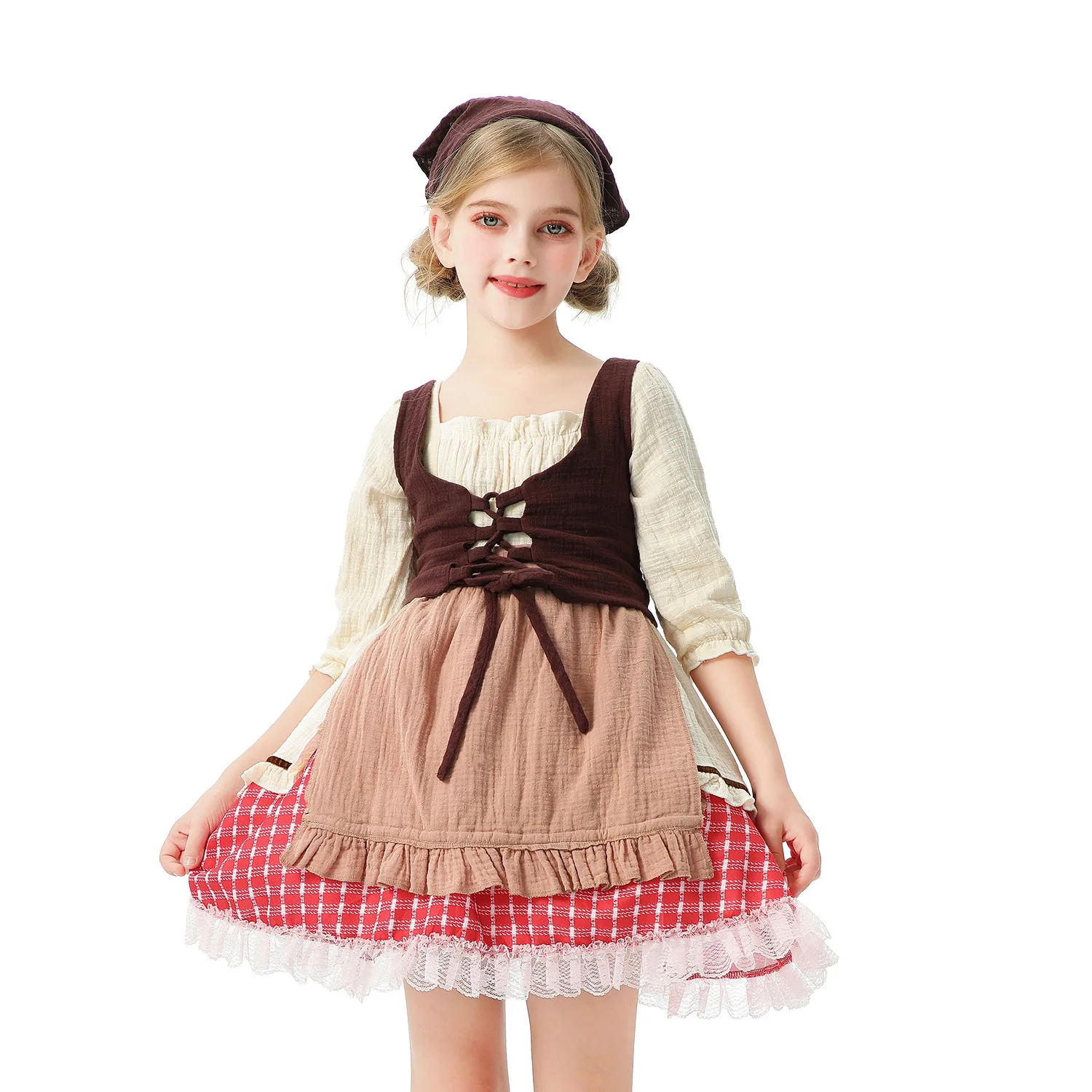 

Halloween Children's Little Red Riding Hood Shawl Cape Pastoral French Girl Dress Cosplay Maid Costume Stage Performance Costume