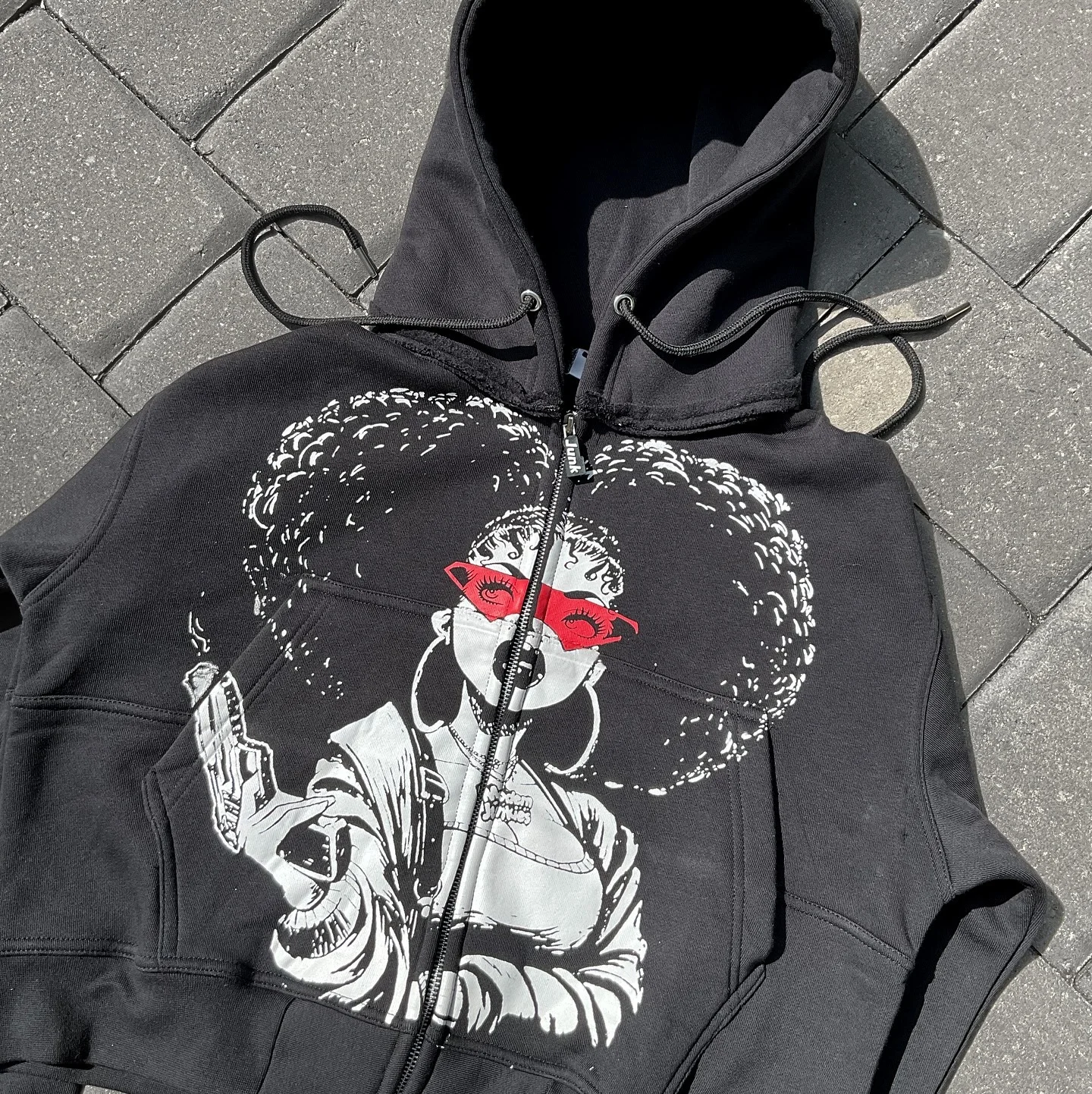 Y2k Hip Hop Punk Style Zip Up Black Hoodies Streetwear Gothic Printed Fashion Estetyczny wzór Bluzy damskie z kapturem