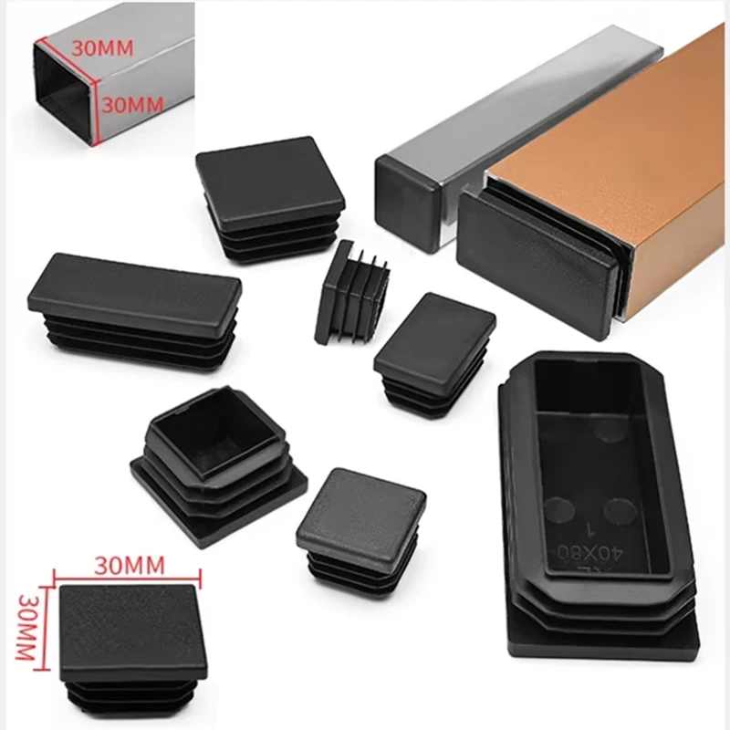 Rectangular Tube End Caps Black Plastic - Pipe Insert Plugs, Non-Slip Protectors for Furniture/Table/Chair Feet, 10x10-100x200mm