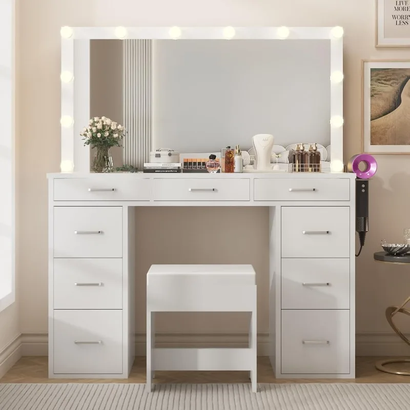 Vanity Desk with Mirror and Lights, 47