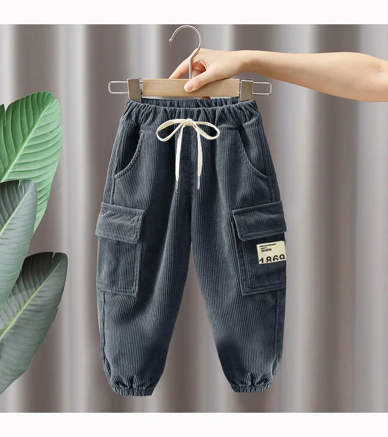 Neue Herbst-Winter-Cargohosen für 2-6 Jahre alte Jungen, Einfarbige Freizeit-Sporthosen für Kinder, Kinderhosen 2-8 Jahre, Kleidung – Detail 5