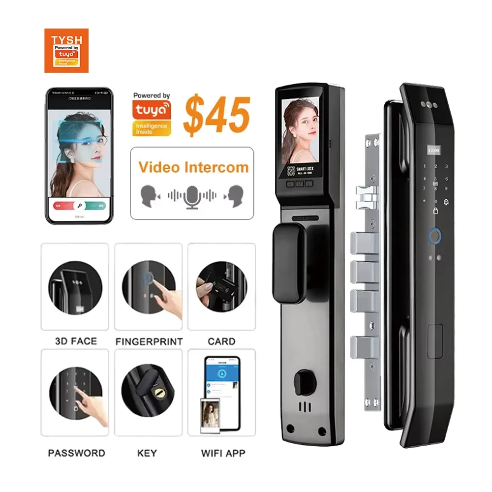 Tuya TYSH Best Price Automatic Video Intercom Digital Lock Wifi Camera 3d Face Recognition Biometric Fingerprint Smart Door Lock