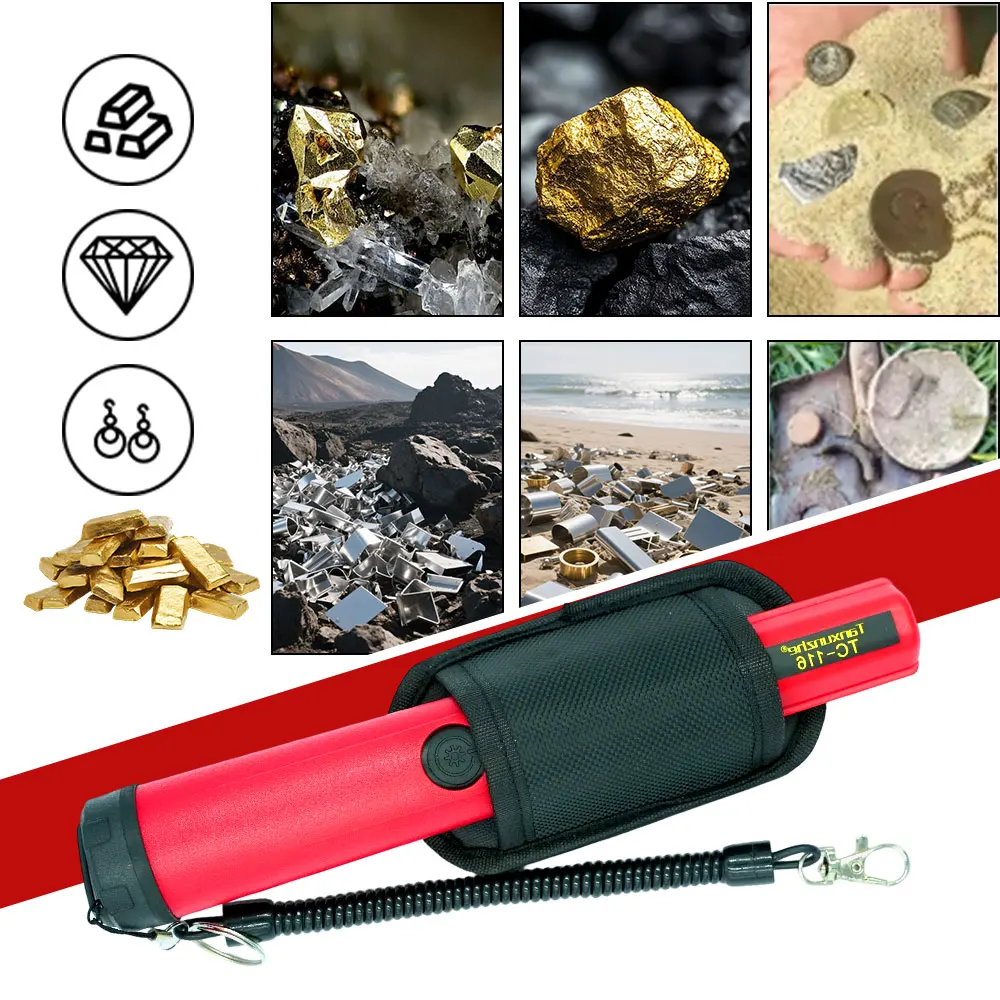 금속 탐지기 TC-116 휴대용 탐지기 정확한 위치 보물 탐색 포인터 조절 가능한 LED 조명 IP68 완전 방수