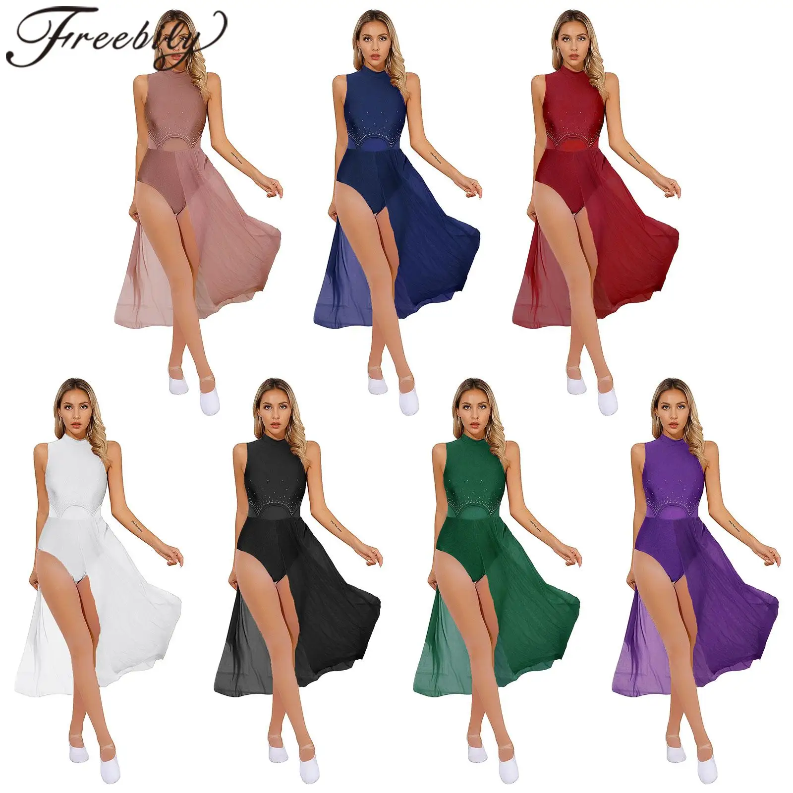 

Women's Sheer Figure Skating Dress Modern Lyrical Dance Costume Ballet Dress Stage Performance Dancewear Gymnastics Leotard