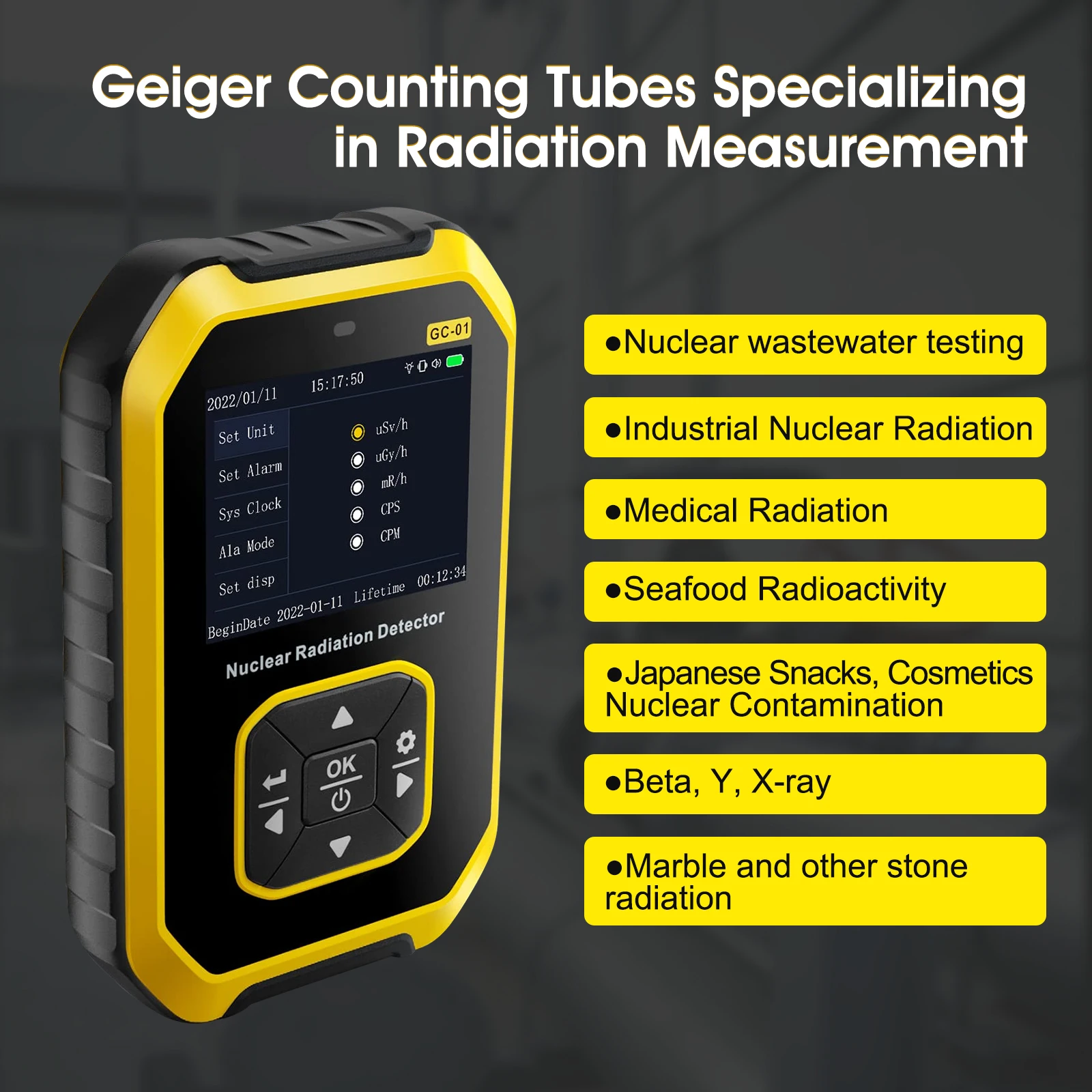 GC-01 Geiger Counter Nuclear Radiation Detector, Personal Dosimeter for X-ray, Gamma, Beta Rays, Radioactivity & Marble Testing