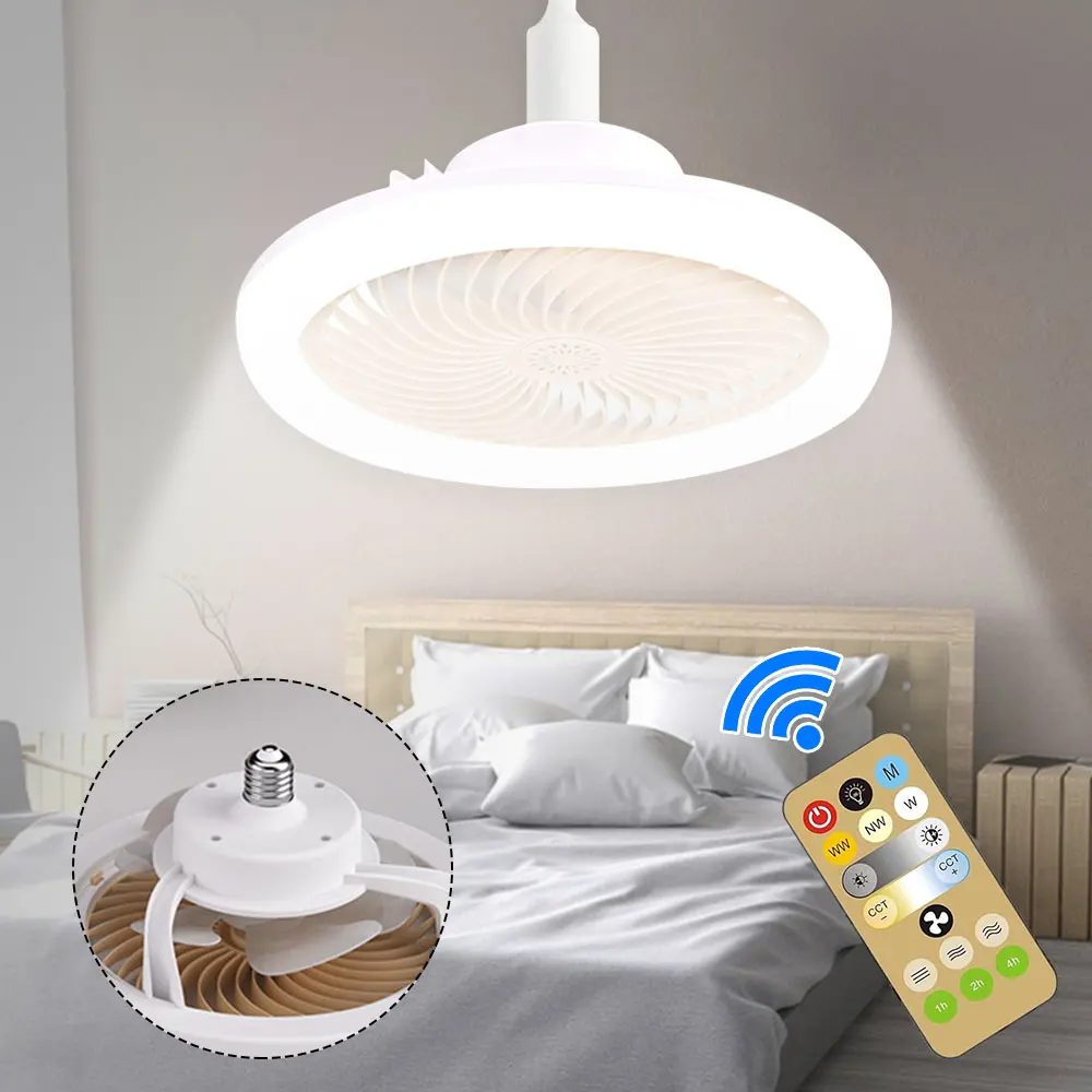 Ceiling Fans With Remote Control and Light LED Lamp Fan E27 Converter Base Smart Silent Ceiling Fans For Bedroom Living Room