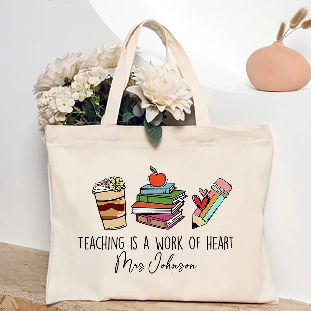 Sacola personalizada com nome personalizado para mulheres, bolsas de ombro, bolsas de viagem femininas, sacola de compras, vida do professor, melhor presente para professores