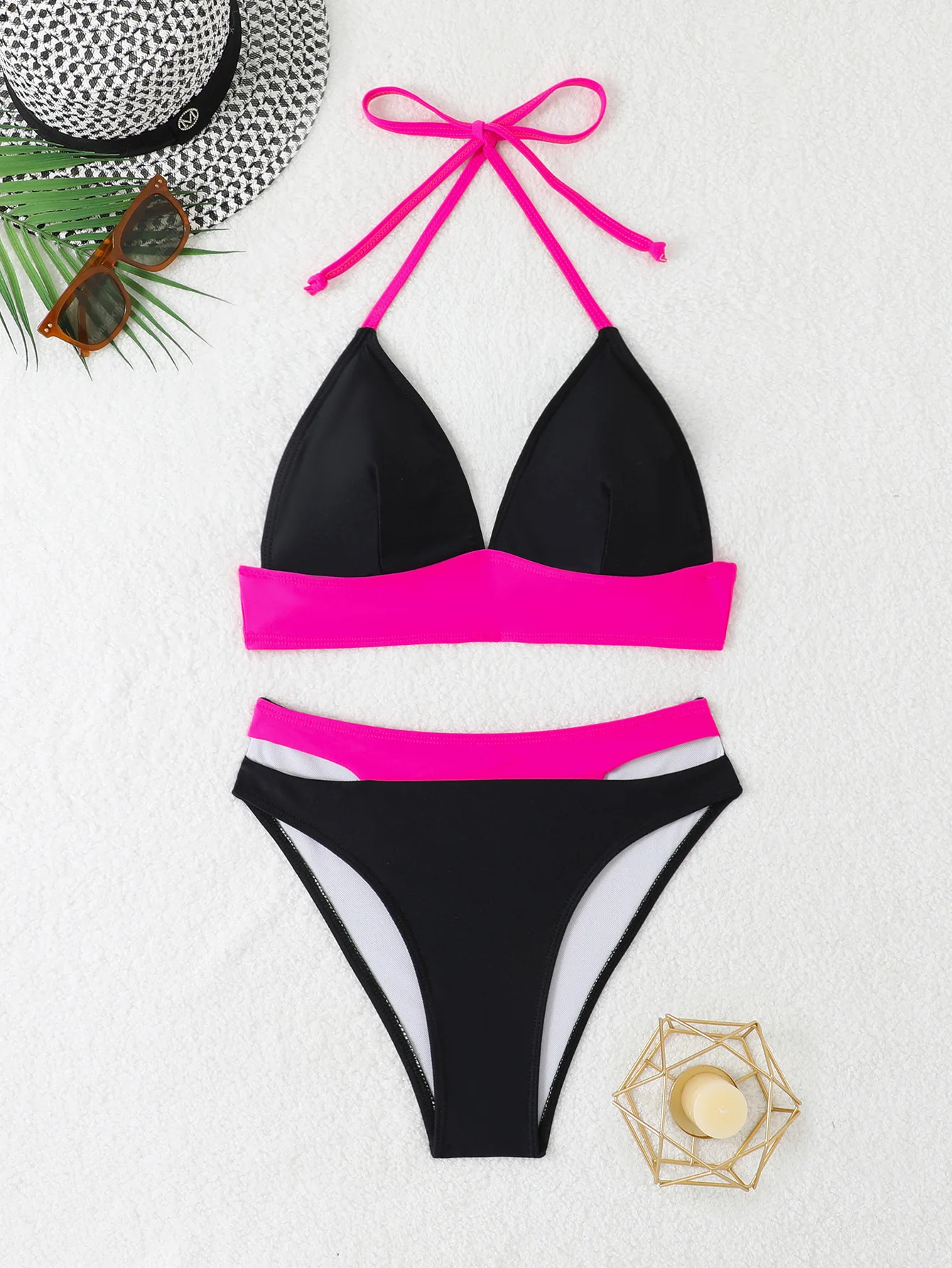 

Women Bikinis Black Pink 2025 Triangle Bikini Set Two-Pieces Swimsuit Cut Out Swimwear High Waisted Bathing Suit Beach Wear 2025