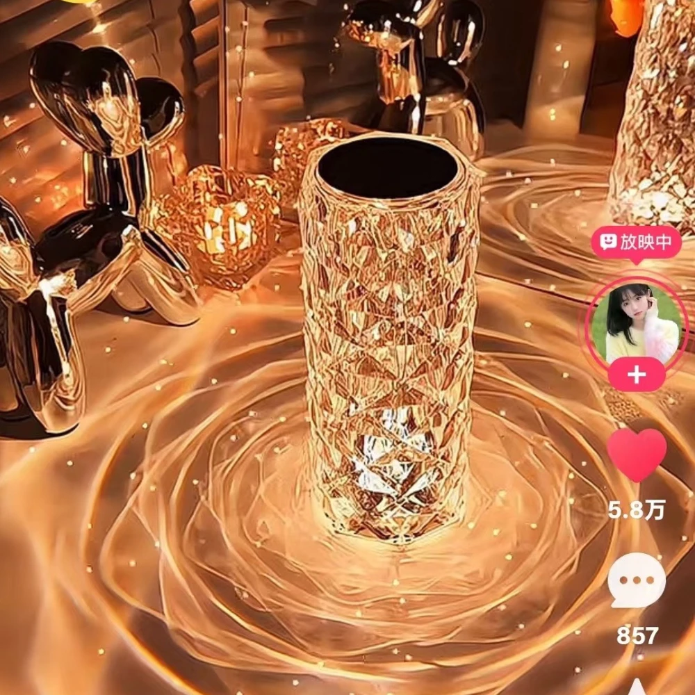 

Crystal rose diamond desk lamp USB charging bedroom bedside lamp creative gift atmosphere pat night light