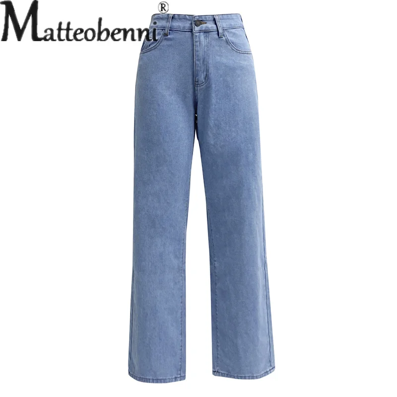 Mode einfarbig bequem lässig gerade Jeans Damen Pendler vielseitige Jeans hose Damen hohe Taille Stretch hose