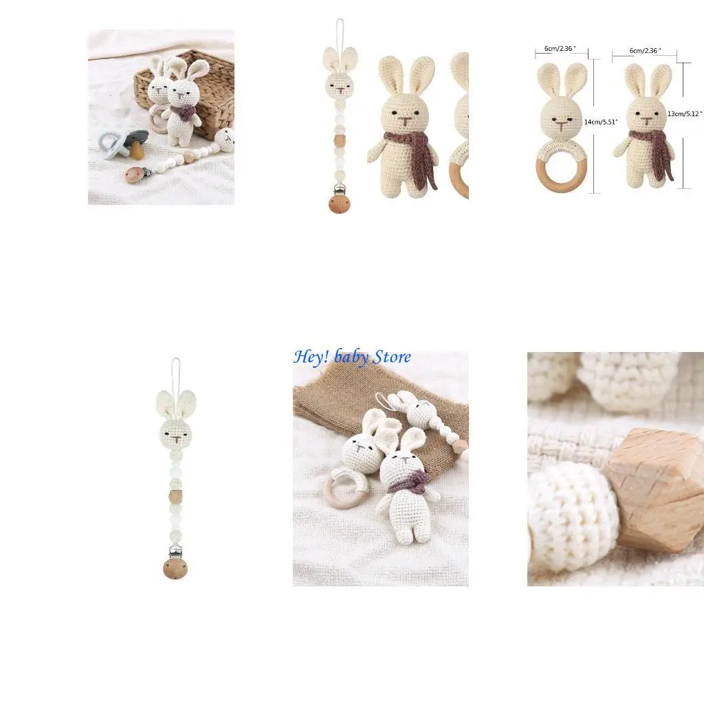 

Q1FE Crochet Cttle Pacifier Clip Thette Rings Corn