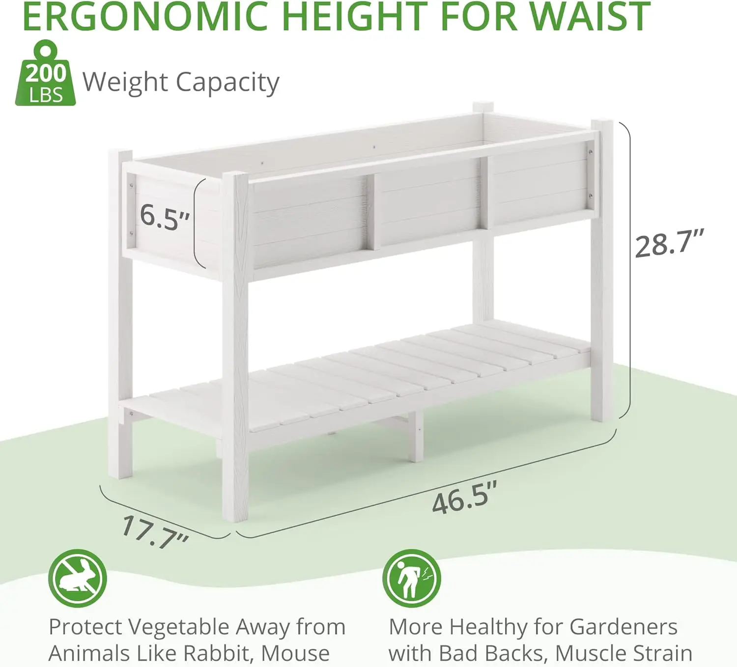 Raised Garden Bed with Tools, 47*18*29 in, Poly Elevated Planter Box with Legs And Storage Shelf, Weather Resistant, 3-Year Warr
