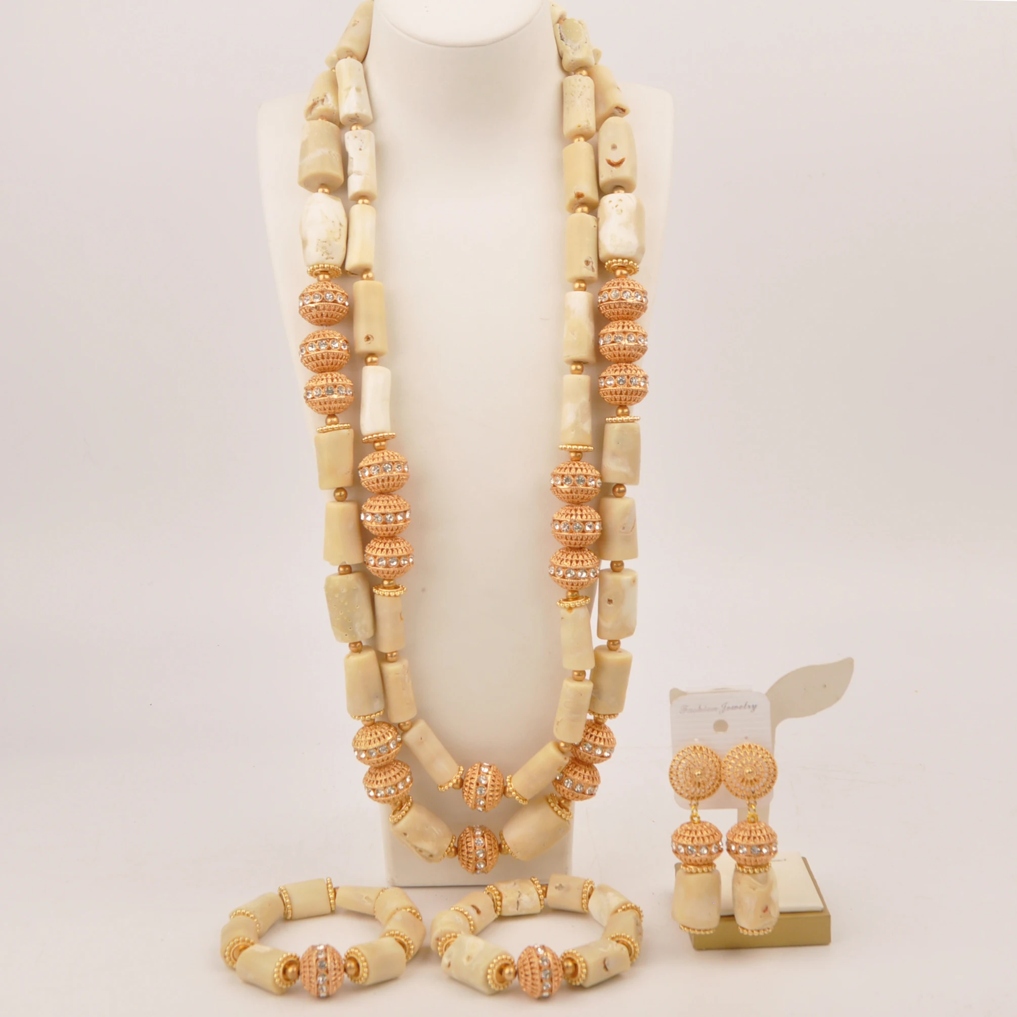 Real White 36inches 2Layers Coral Necklace African Wedding Coral Beads Jewelry Set