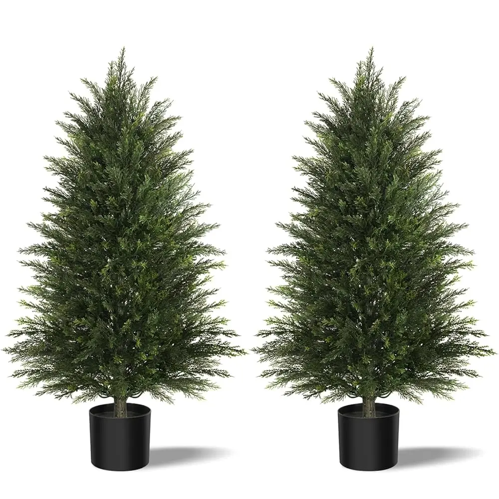 

Artificial Cedar Tree 2FT Tall Faux Silk Plant for Home Office Decor Indoor Outdoor Fake Lifelike Potted Christmas Tree 2 Pack