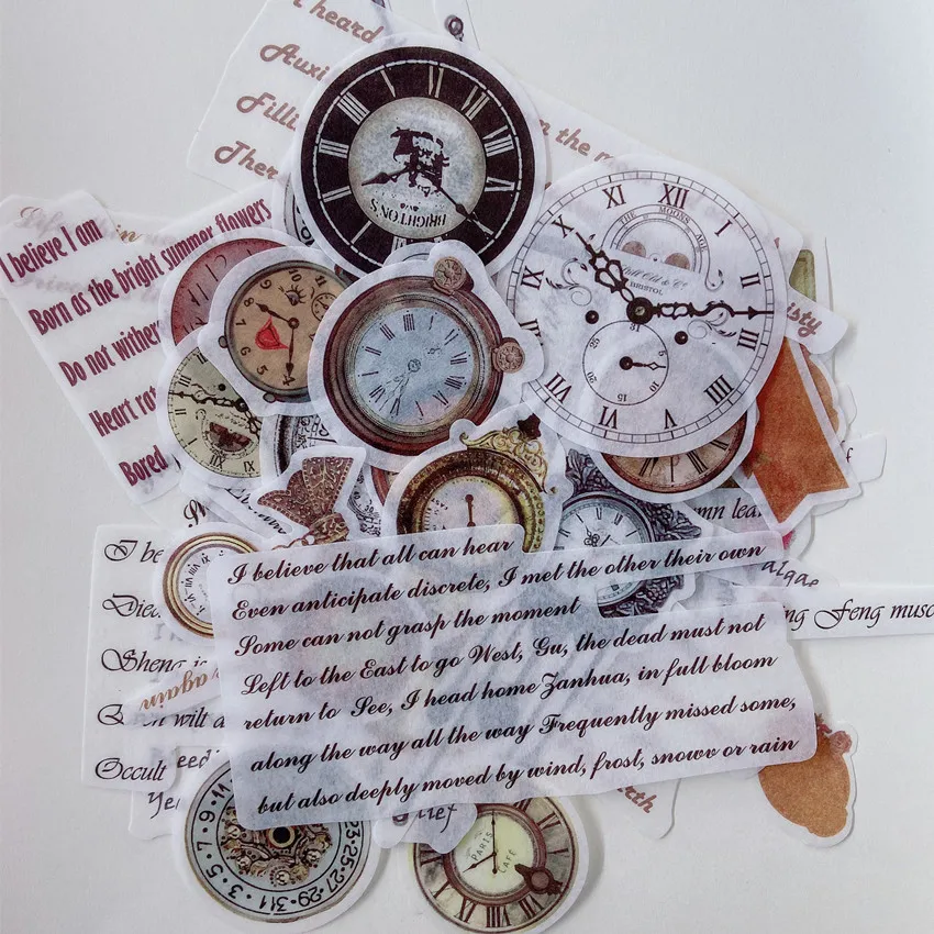 60pc/bag Vintage Time Letters Carriage Washi Decoration Sticker Paper Diy Handmade Diary Album Scrapbooking