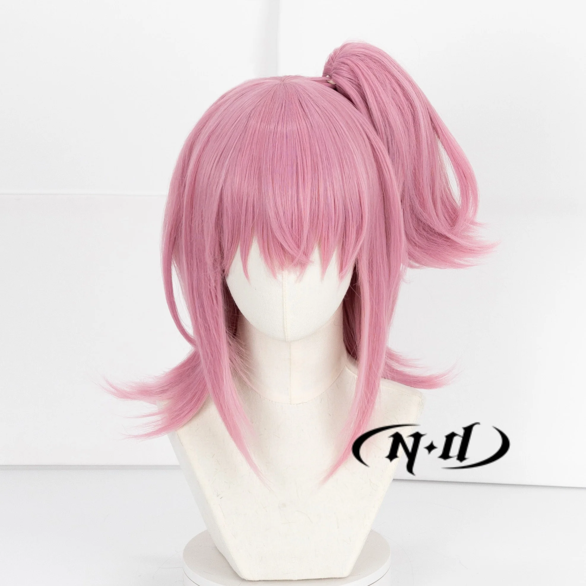 ND Anime Shugo Chara Wigs Hinamori Amu Cosplay Heat Resistant Synthetic Hair Pink Ponytail Wig with Tiger-mouth Hair Clip