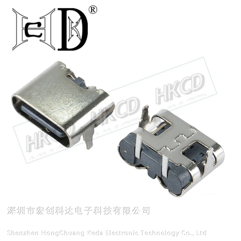 5Pcs Type-C 2Pin Horizontal 90 ° Plug-in Board Quick Charging Type-C Female USB Female Plug-in Connector