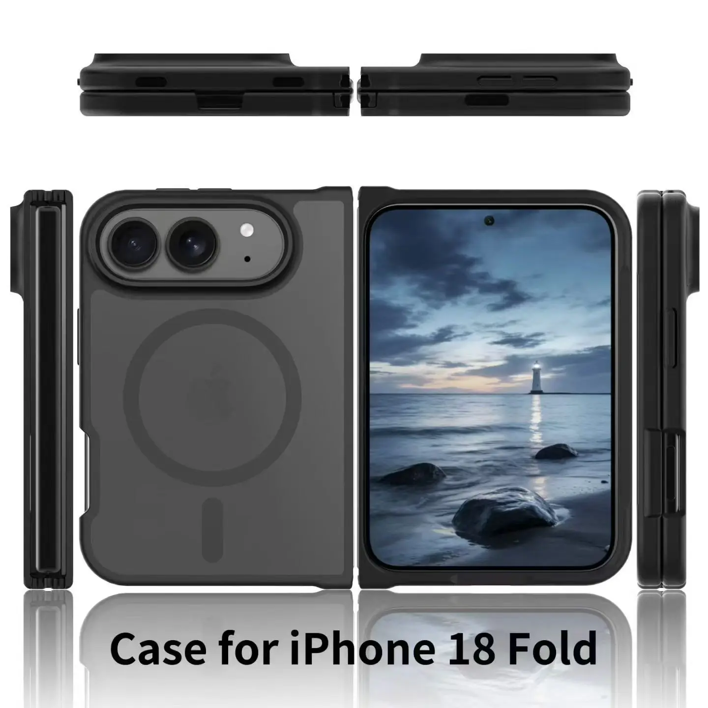 

new product is a magnetic phone case suitable for iPhone 18fold, featuring a skin-like matte finish, foldable design, and shockp