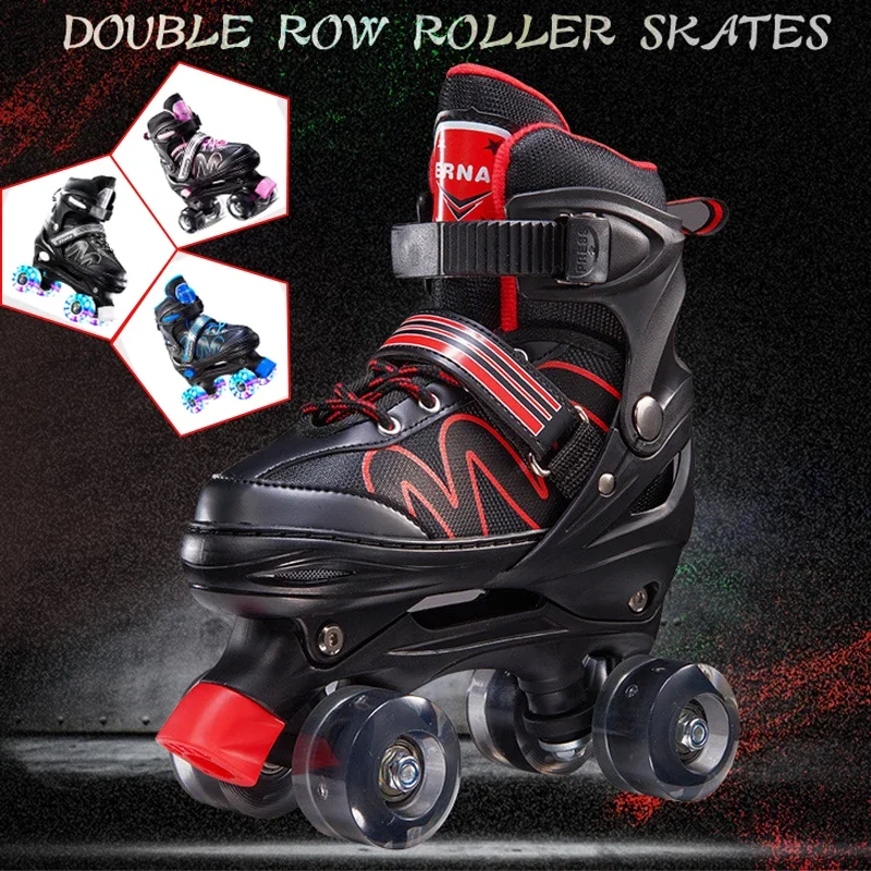 4 Wheels Skate Shoes Double Row Quad Roller Skates Flashing Adult Kids Outdoor Skating Sneakers For Beginner Boys Girls Gifts