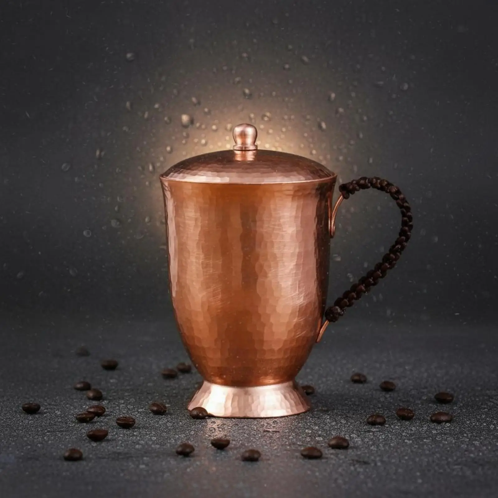 Pure Copper Cup Textured Aesthetic Mug Classic Beer Vessel Metal Handle for Tea Bar Settings