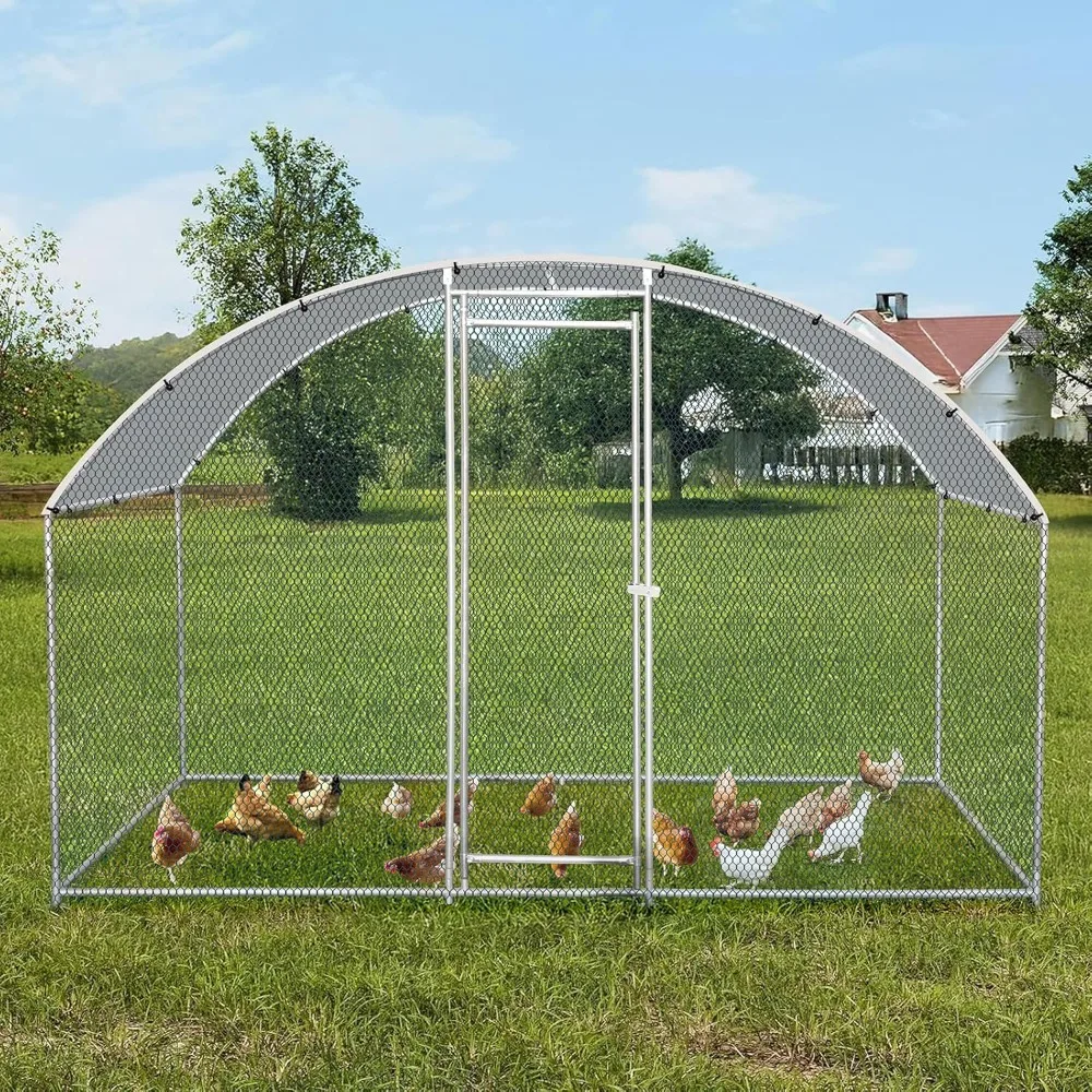 

Large Metal Chicken Coop, Spacious Chickens Poultry Cage with Waterproof & Anti-UV Cover, Walk-in Chicken Pen Outdoor